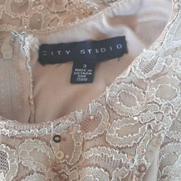 Vintage City Studio Champagne Lace Halter Sequined‎ Mini Dress Size XS - Picture 3 of 8